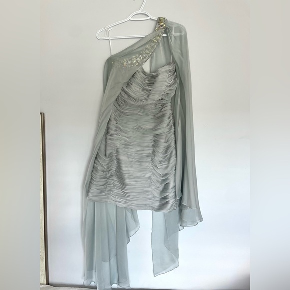 Tony Bowls One-shoulder Cocktail Dress with Ruched Body and Jewelled Neckline - Picture 3 of 15